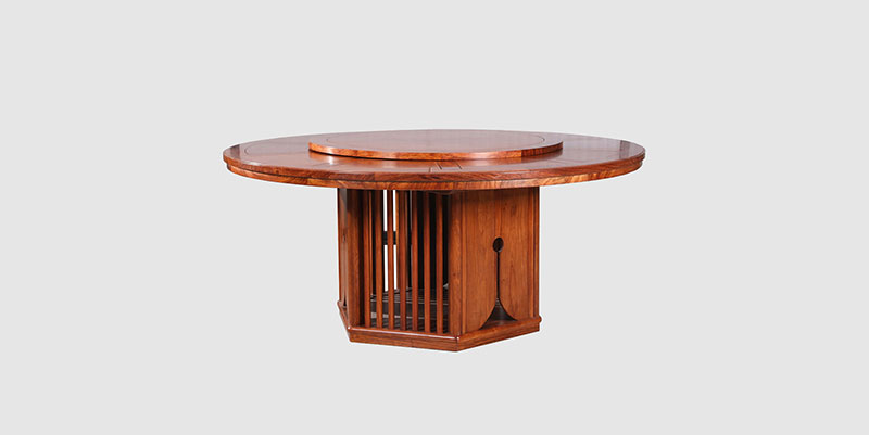 锦州中式餐厅装修天地圆台餐桌红木家具效果图